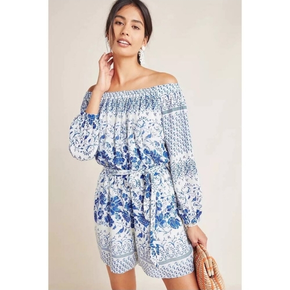 Anthropologie Pants - Anthropologie Clemente Off The Shoulder Floral Print Romper
